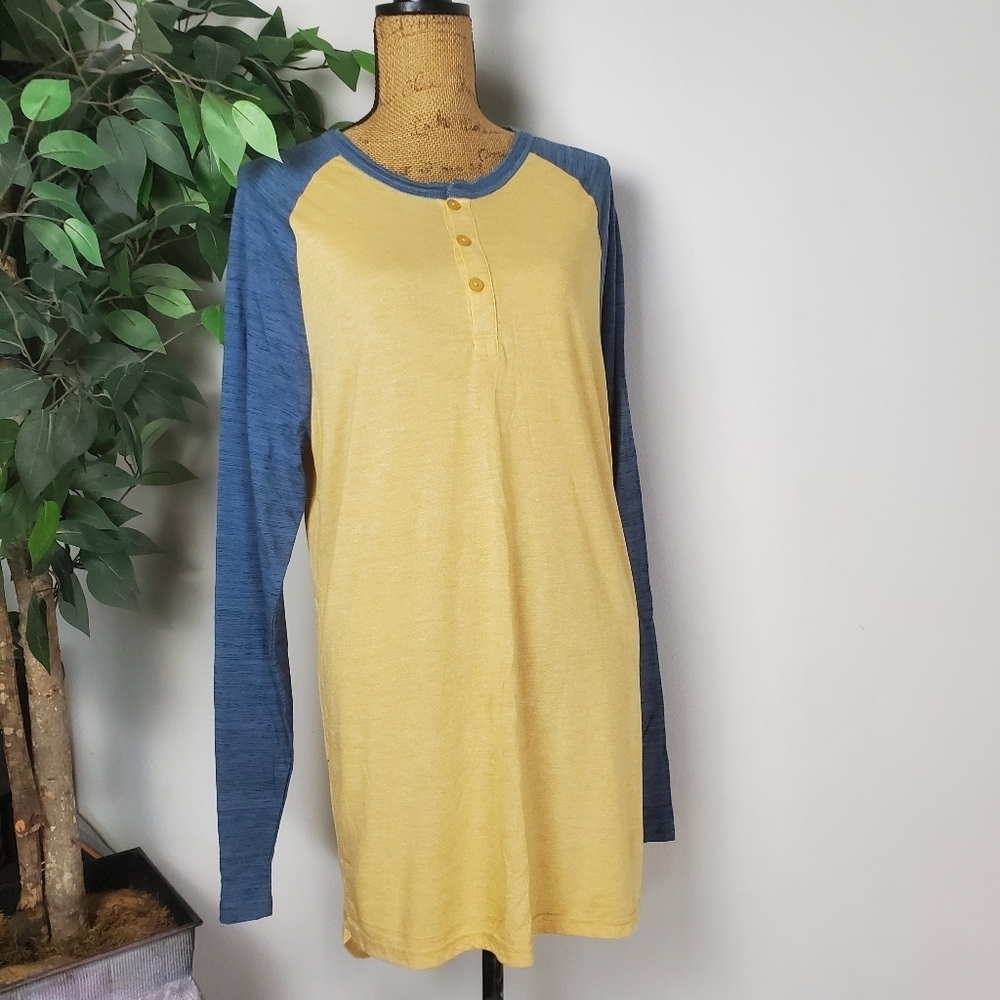 Lularoe Mark Yellow and Blue Long Sleeve Mens Shirt Large